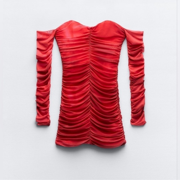 ZARA NWT - red off shoulder corset mini dress - Picture 1 of 2